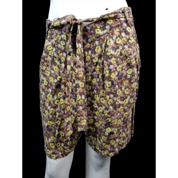 Free People Paperbag Waisted Yellow Floral Shorts Size Small - Picture 1 of 3